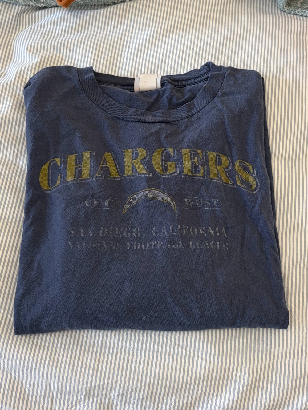 NFL Chargers Navy Blue Long Sleeve Tee with Yellow Logo